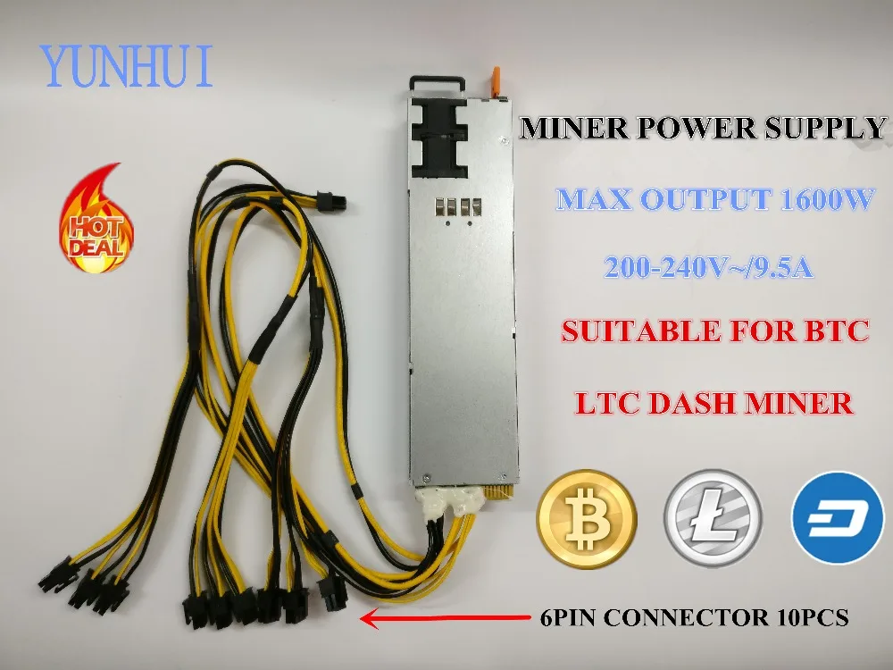 YUNHUI BTC LTC DASH miner power supply 200 240V 9 5A MAX OUTPUT 1600W suitable for