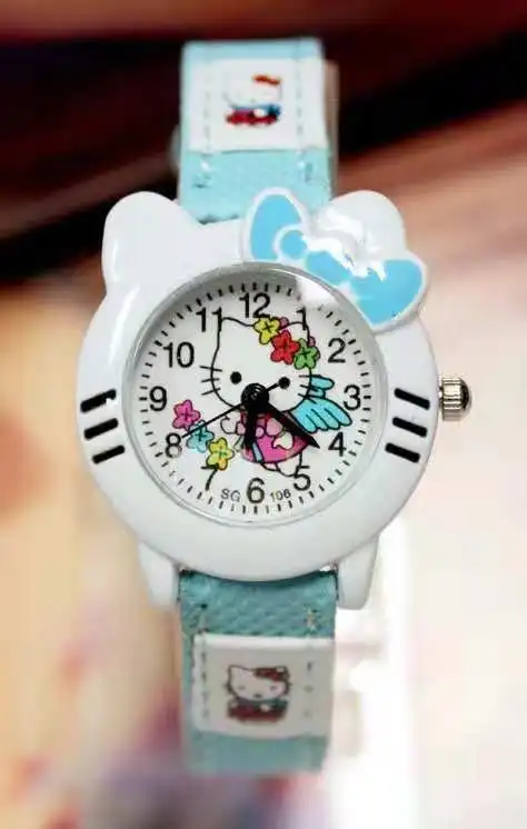 Милые дети мультфильм KT кошка печати ремень дети часы девушка часы кварцевые часы может быть подарок на день рождения - Цвет: Небесно-голубой