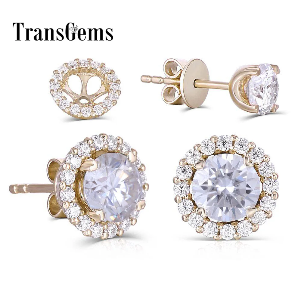 

Transgems Solid 14K Yellow Gold 0.5ct GH Round Moissanite Diamond Stud Earring for Women Push Back