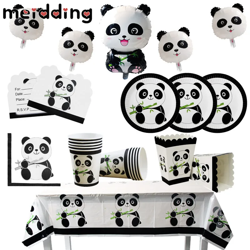 

MEIDDING Panda Birthday Party Disposable Tableware Bamboo Paper Cups Plates Straw Decoration For Kids Baby Shower Party Decor