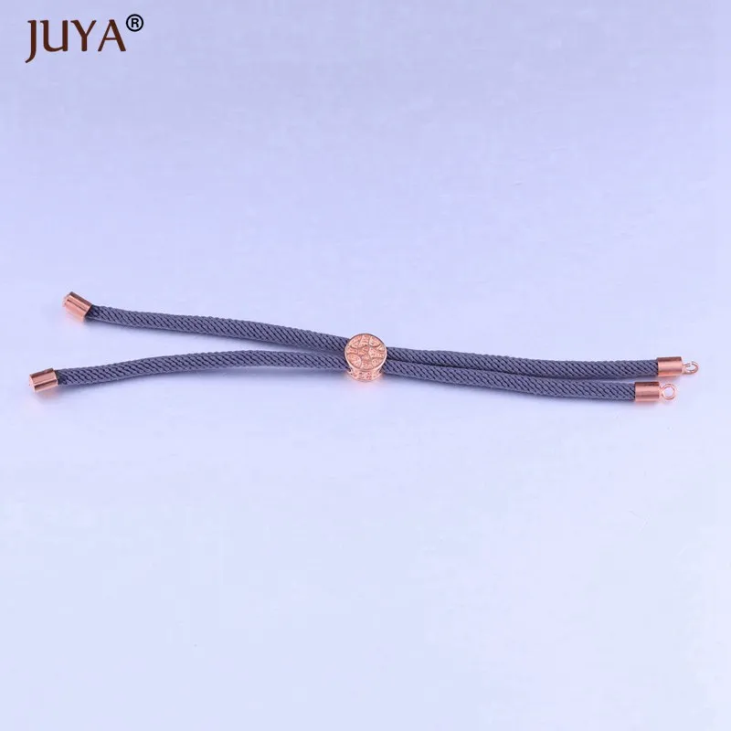 Черно-красная плетеная веревочная цепь с ползуном из дерева жизни, регулируемые цепочки для изготовления браслетов, звенья шармы-соединители - Цвет: Gray rose gold