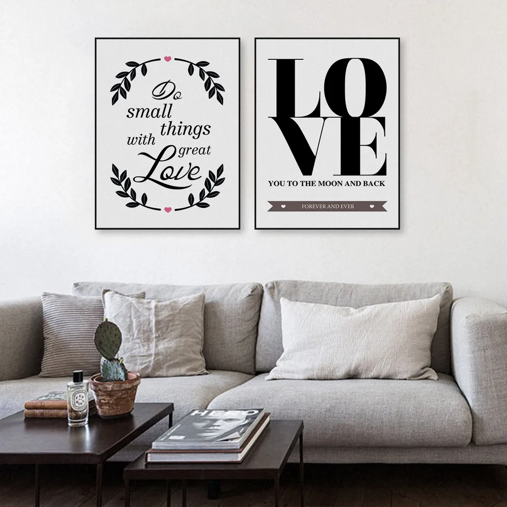 Nordic Minimalist Black White Love Quotes Art Print Poster Wall Picture