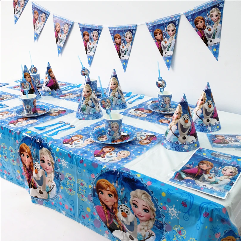 Princesse Des Neiges Disney Anna Elsa Ensemble De Decoration De Fete D Anniversaire Pour Enfants Fournitures De Fete Assiette Tasse Banderole Chapeau Sac De Paille Fourchette Aliexpress