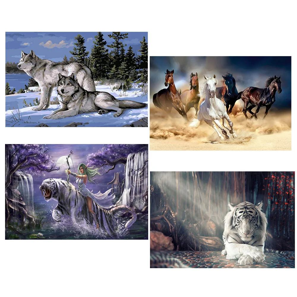 

1Pcs Tiger Wolf Horses Animal Canvas Paintings Wall Art Picture Home Decor Oil Paintings Forest Poster Frameless Gift