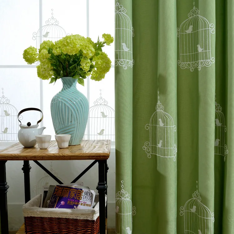 Свежие садовые хлопчатобумажные шторы для гостиной с вышивкой, зеленые бархатные льняные шторы для спальни из пряжи