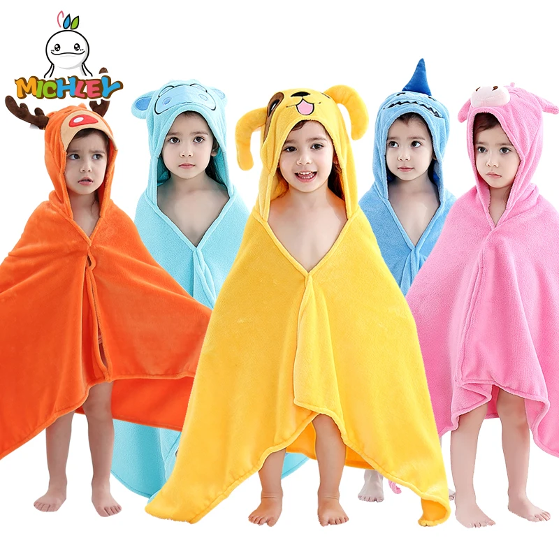 MICHLEY Kids Towel 2019 Toddler 100% Cotton Bathrobe Baby Boys Girls Spring Animal Hooded Bath Towel Children Cartoon Towel WEG