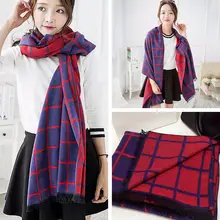 Women Plaid warm scarves Oversized Blanket font b Tartan b font Scarves Checkered Tassel Pashmina Fashion