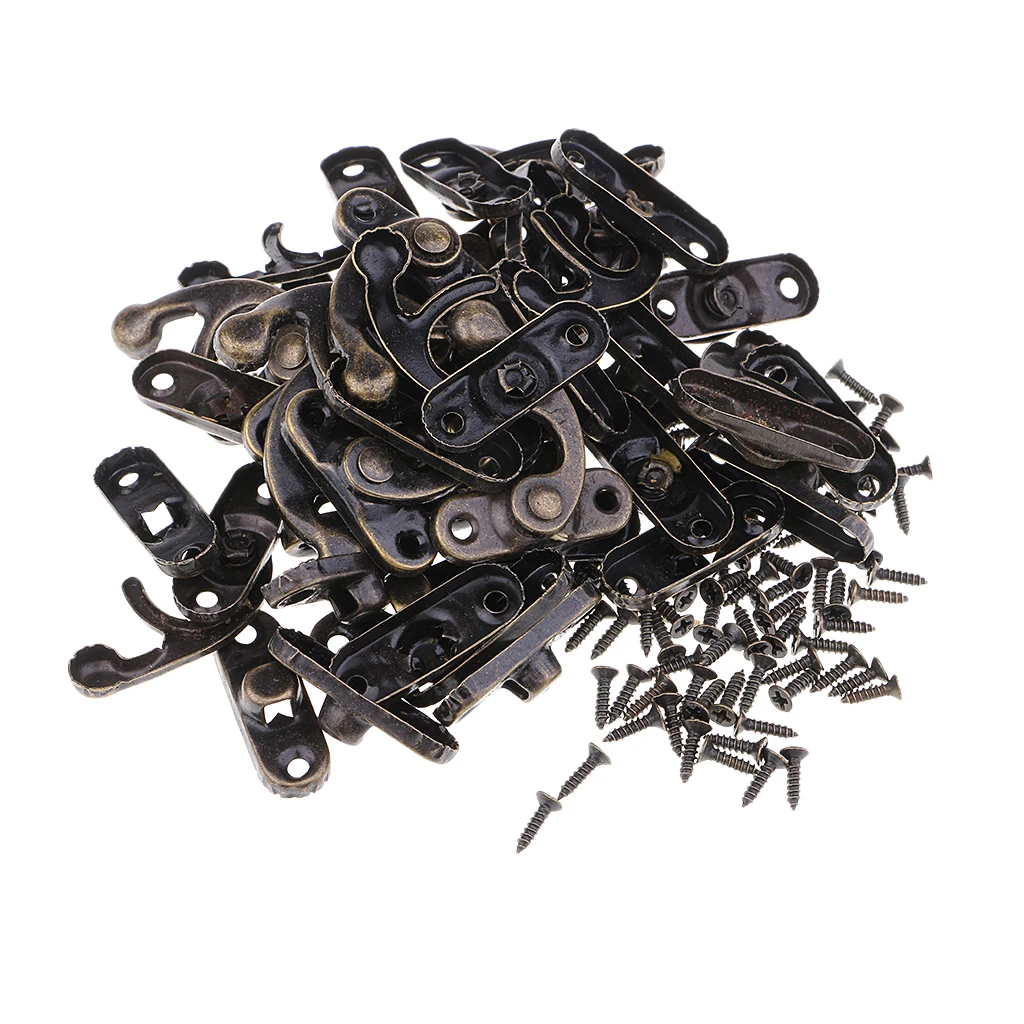 20 Sets Antique Decorative Cabinet Jewelry Box Wooden Box Hasp Latch Hook Lock Clasp Fasteners With Screws for Gift Box Luggage