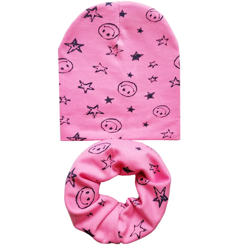 Rose Smile Set Новая осенне-зимняя детская шапка, комплект для мальчиков и девочек, шарф на шею, весенний теплый шейный платок, детские вязаные шапки, комплекты, хлопковая детская шапка, шарф - Цвет: Rose Smile Set