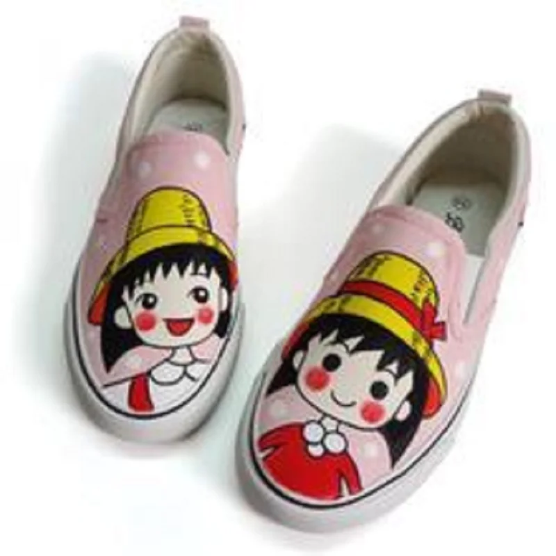 

2019 cherry small balls hand-painted shoes a pedal lazy shoes student canvas shoes female graffiti Korean version of flat casual
