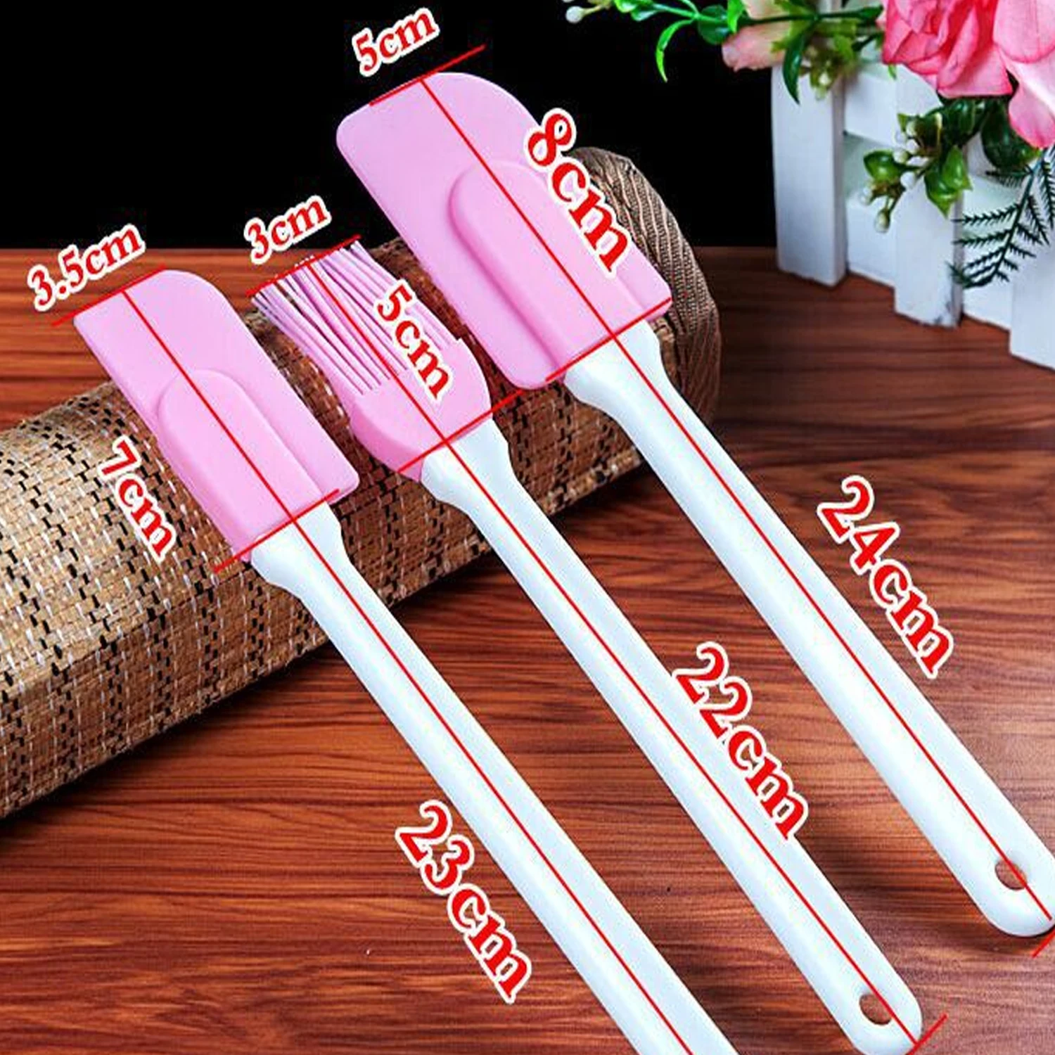  Behogar 2pcs Silicone Spatula 1PC Oil Brush Set Cake Cream Batter Mixer Baking Scraper Kitchen Cook