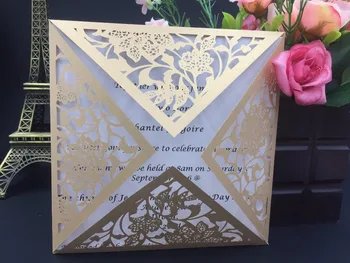 

laser Cutting luxury cardboard pocketfold gold foil stamp letterpress wedding invitation cards