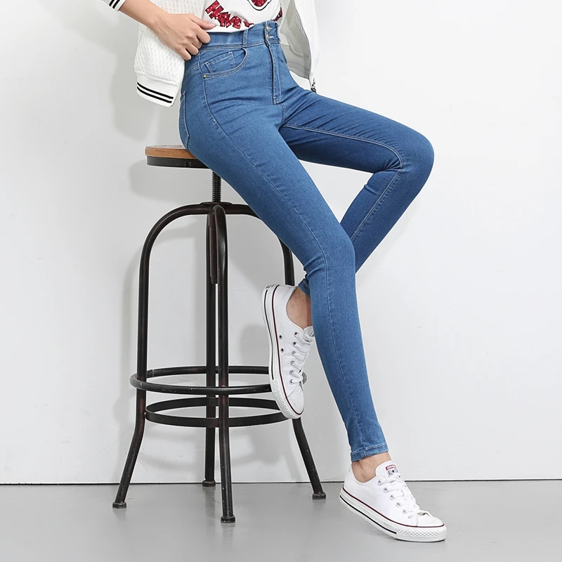 Jeans Woman High Waist Plus Size Stretch summer autumn full Length Skinny Slim denim Pants for women black blue 5XL 6XL