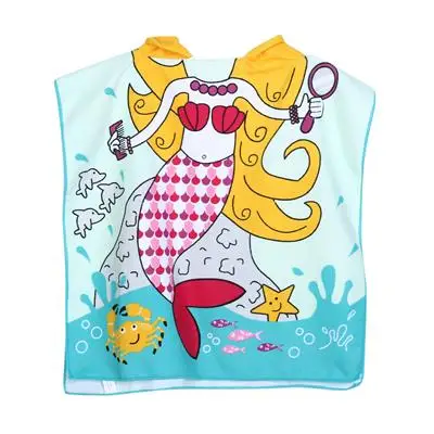 Детский пляжный плащ из полиэстера, полотенце, детское банное полотенце с капюшоном с рисунком русалки и акулы для маленьких мальчиков и девочек - Цвет: As shown