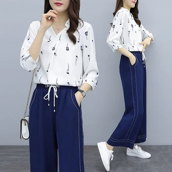 

Chiffon 2 Piece Set Women Print Ensemble Femme Deux Pieces Women Two Piece Outfits Year-old Female Costume Conjunto Feminino