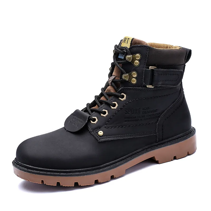 JKPUDUN/зимние рабочие мужские ботинки; осенние кожаные военные ботильоны; мужская повседневная обувь; уличные водонепроницаемые армейские бутсы; Botas - Цвет: Autumn Black