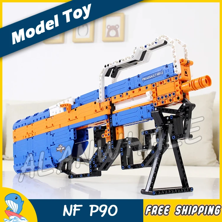 

581PCS Model FN P90 Shot Gun Weapon For Military Assault Soldier CS GO Elastic Bullet Plastic Gear Shifting Compitable with Lego