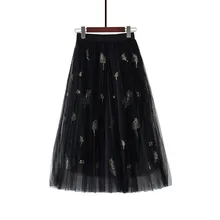 Летняя уличная Женская плиссированная юбка с Черными Блестками Harajuku длинная юбка из тюля Готическая женская одежда кавайная юбка женская s Vadim