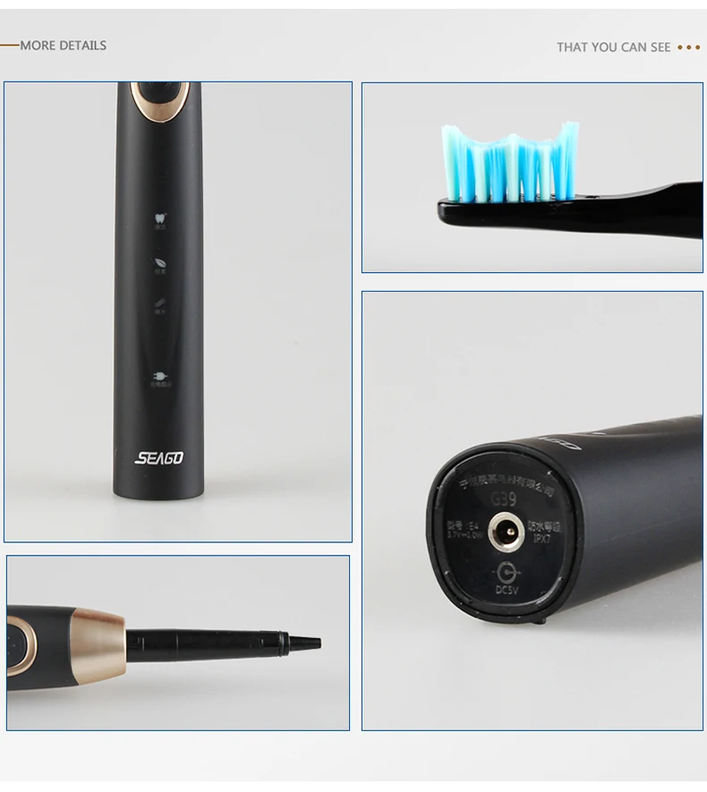 SEAGO электрическая зубная щетка перезаряжаемая Электронная зубная щетка для взрослых автоматические щетки Водонепроницаемая отбеливающая звуковая зубная щетка E4