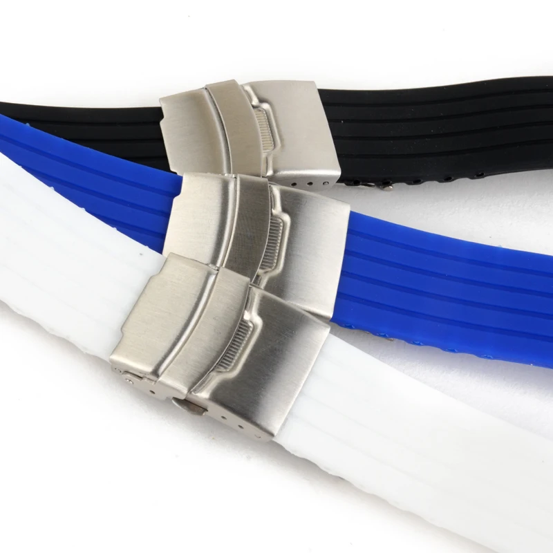 20mm 22mm reloj hombre Silicone Rubber Watch Strap Deployment Buckle Waterproof Band Sport Wrist Sweatband Watch Straps Band