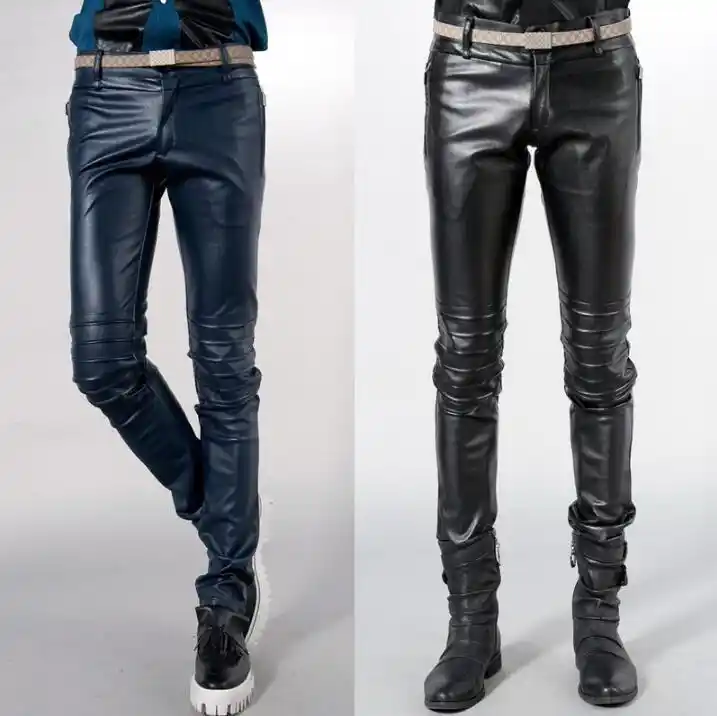 dark blue leather pants