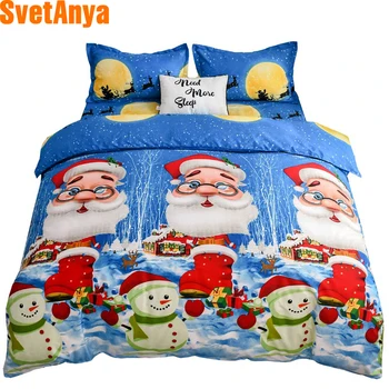 

Svetanya Pillowcase+Duvet Cover Bed Set Blue Red Christmas Print Bedding Set (no Sheet) Single Full Queen King Double Size