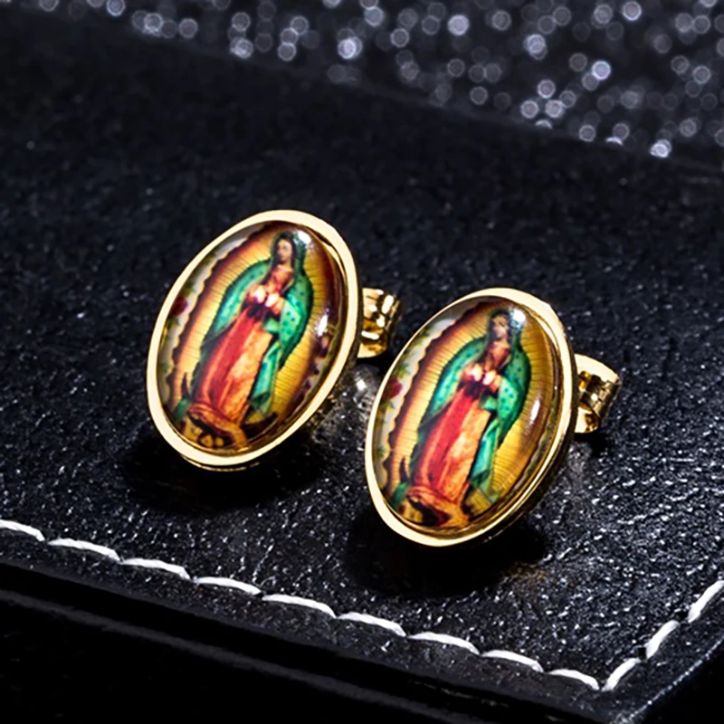 

Catholic Virgin Mary Stud Earring Classic Mother of God Gold Earrings For Women Men Stainless Steel Jewelry Religion Accessories
