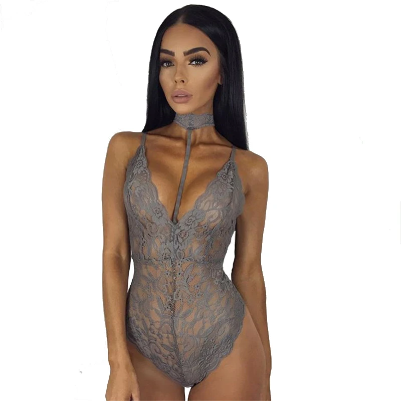 TERMEZY 2018 Floral Lace Bodysuit Women Backless Deep V Neck Sexy Jumpsuit Fashion Transparent Sleeveless Romper Party Playsuit