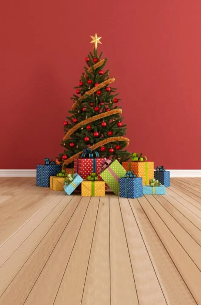

5x7ft Christmas Tree Gift Wooden Floor Photography Backdrops Photo Props Studio Background
