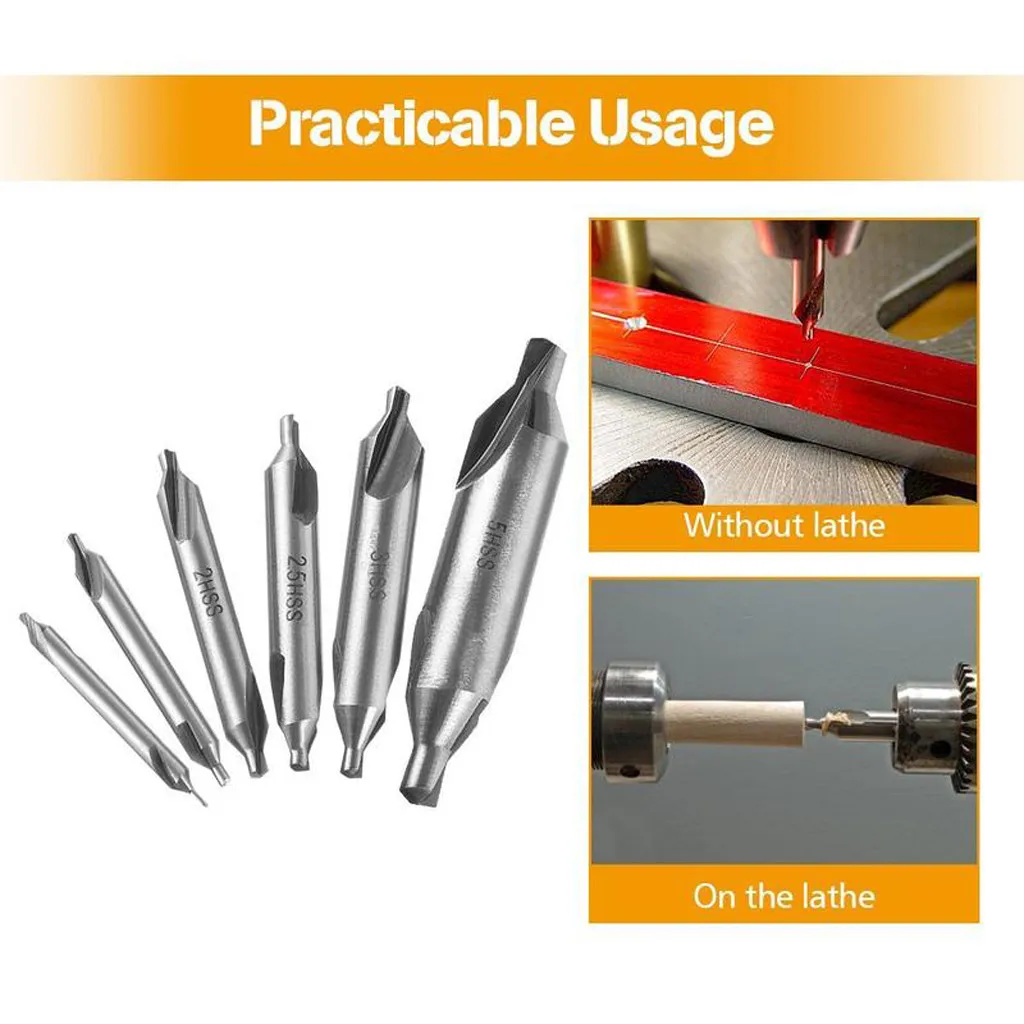 

2019 New 6pc Combined Center Drill Countersink Bit Lathe Mill Tackle Tool Set Kit #NN0213