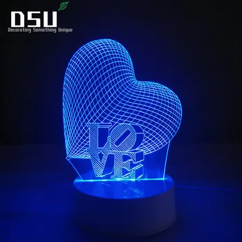 

3D Optical Illusion Desk Lamp Night Light, 7 Color LED Lamp, Heart with Love For Kids and Adults, Love Heart Light Up