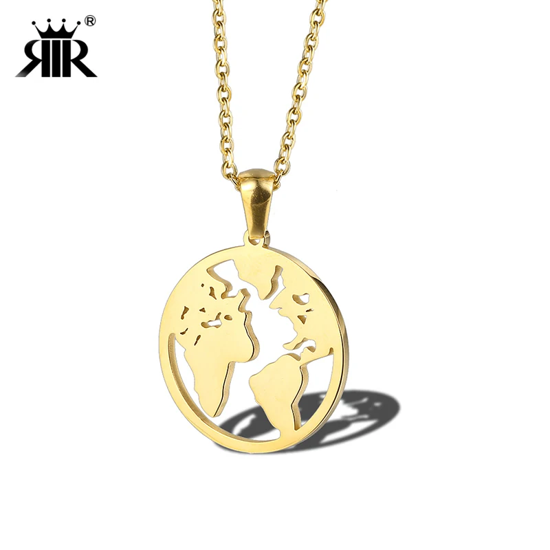 

RIR World Map Necklace Globe Earth Continent Pendant Necklaces Simple Minimalist Travel Map Globetrotter Jewelry Gap Year Gifts
