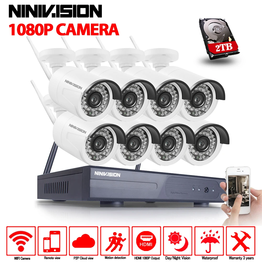 8CH CCTV System Wireless 1080P NVR 8PCS 2.0MP IR Outdoor P2P Wifi IP CCTV Security Camera System Surveillance Kit 2TB HDD 8CH CCTV System Wireless 1080P NVR 8PCS 2.0MP IR Outdoor P2P Wifi IP CCTV Security Camera System Surveillance Kit 2TB HDD