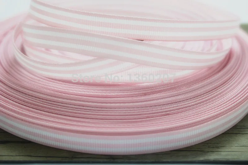 

wholesale hot sale 100 Yards3/8" 9-10mm of double face baby pink white Striped grosgrain ribbon