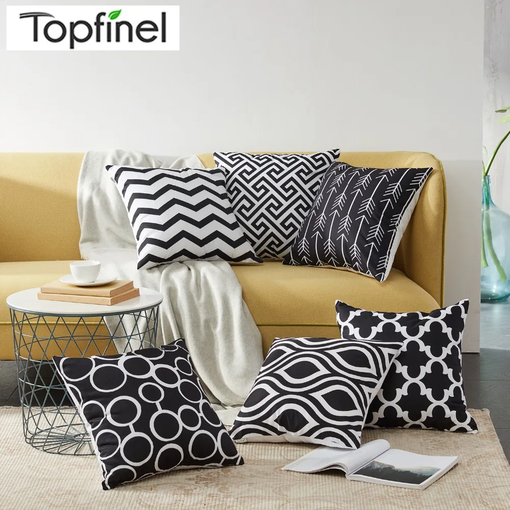 

Nordic Style Geometric Decorative Cushion Covers Cotton Linen Throw Pillow Cover for Sofa Couch Chair Seat Bed Black Color