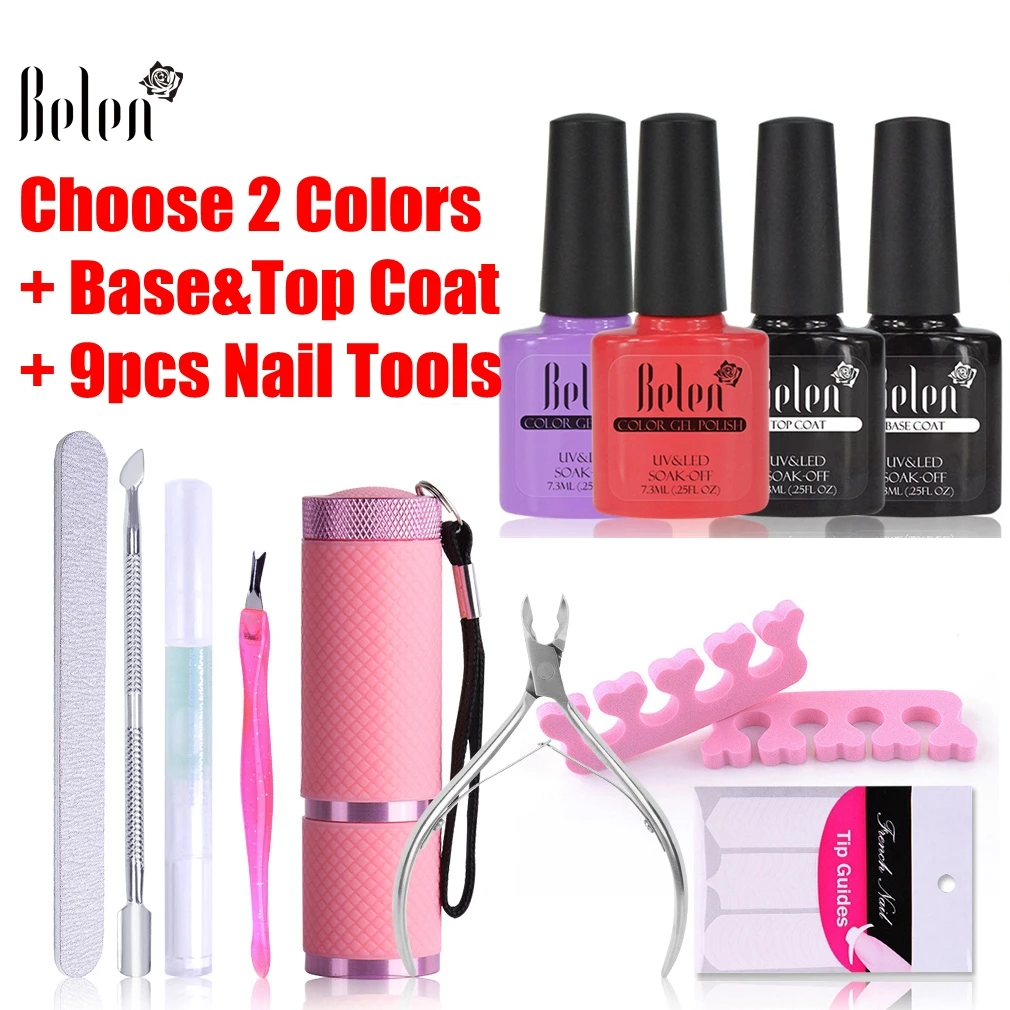 Belen 7 3ml UV Gel Polish Set 9W UV Lamp Kits Varnish UV LED Nail Gel