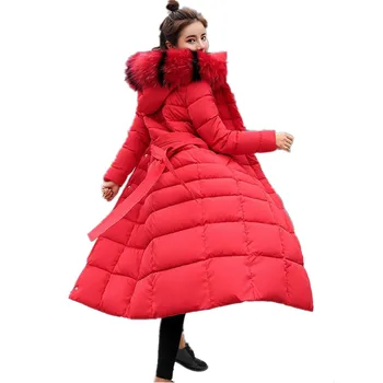 

2019 Parka Women Color Collar Korean winter jacket women Super Long Overcoats Ladies Warm Cotton Coat manteau femme hiver G066