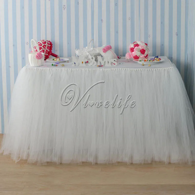 

100cm x 80cm Ivory Wedding Tulle Tutu Table Skirts Tableware for Wedding Party Baby Shower Birthday Xmas Reception Table Decor