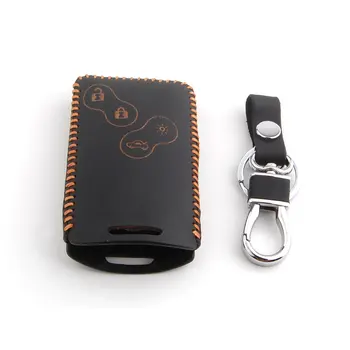 

BBQ@FUKA Yellow Thread Leather 4 Buttons Car Remote Key Chain Holder Bag Cover Case Fob Keyfob Fit For Koleos Fluence Laguna