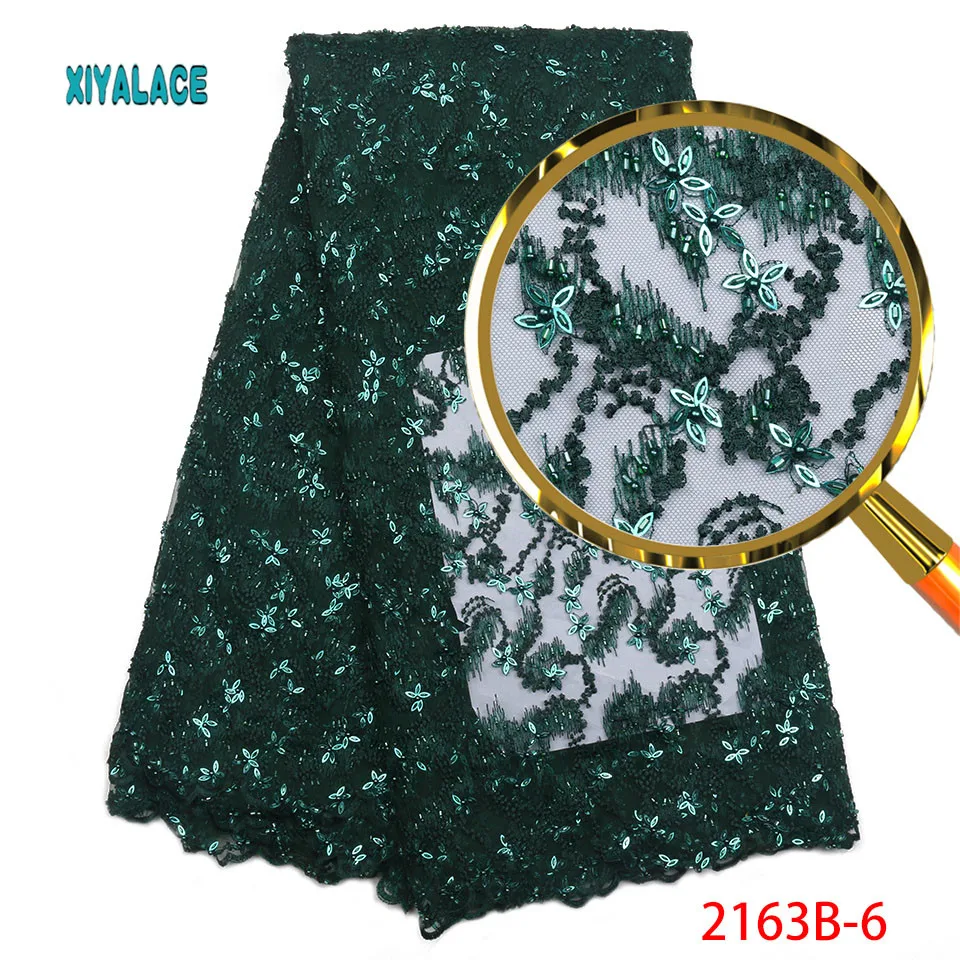 

Latest French Lace Fabric Teal African Handmade Beads Lace Fabric Embroidery Nigerian Wedding Lace Fabric 5yards PGC2163B-2
