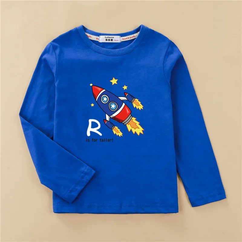 Футболка с рисунком планеты и космоса; детская хлопковая футболка с длинными рукавами; повседневная одежда с круглым вырезом для маленьких мальчиков; топы для мальчиков; модная детская одежда; tshi - Цвет: Blue1