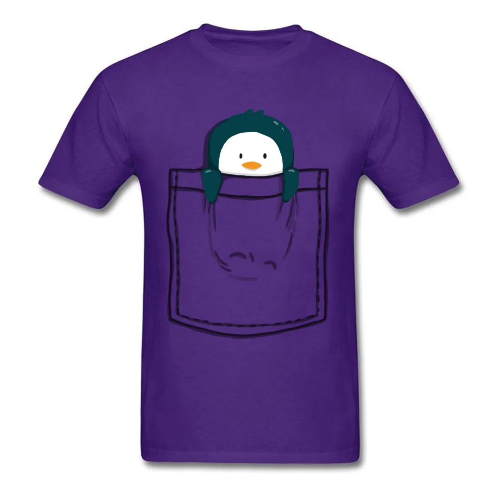 Pocket Penguin All Cotton Tops & Tees for Men Casual T Shirt Casual Funky Crew Neck Tees Short Sleeve Free Shipping Pocket Penguin purple