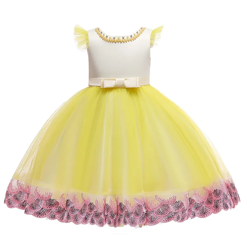 Летняя детская одежда, платье принцессы с цветочным узором для девочек платье для свадебной вечеринки элегантное платье одежда для маленьких девочек с юбкой-пачкой на возраст от 2 до 12 лет - Цвет: Золотой