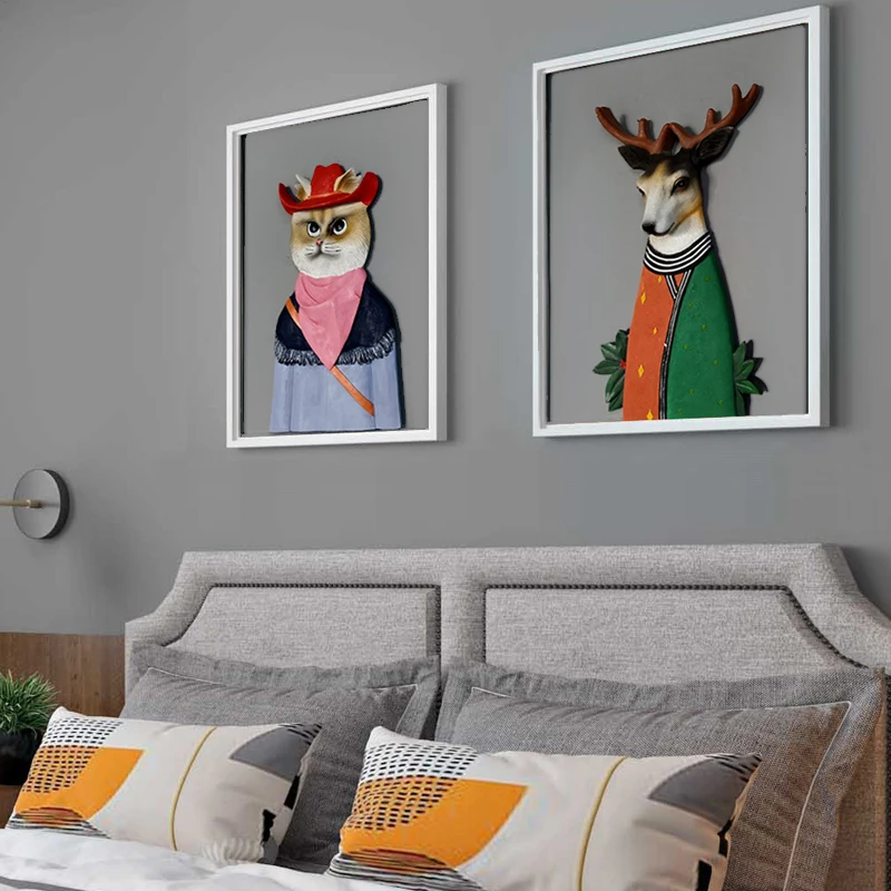  Wall Decoration Wall Hanging Creative Nordic Bedroom Living Room Elk Hanging Stereo Embossed Animal - 33021445397