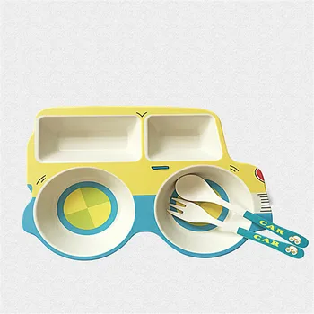 

Ruiwjx 5 Pcs Children Tableware Cartoon Bamboo Fiber Environmental Protection Safety Children's Plate Combination Set