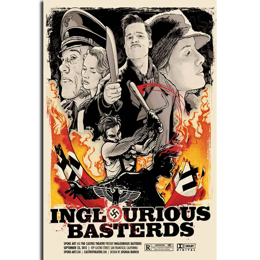 

S85 Inglourious Basterds Quentin Tarantino Pitt Movie Wall Art Painting Print On Silk Canvas Poster Home Decoration