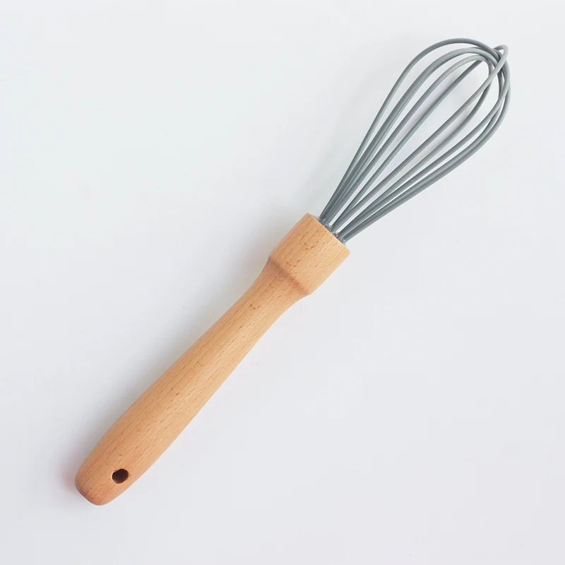 Wooden Handle Egg Beaters Hand Operated Food Grade Silicone Whisk Eco