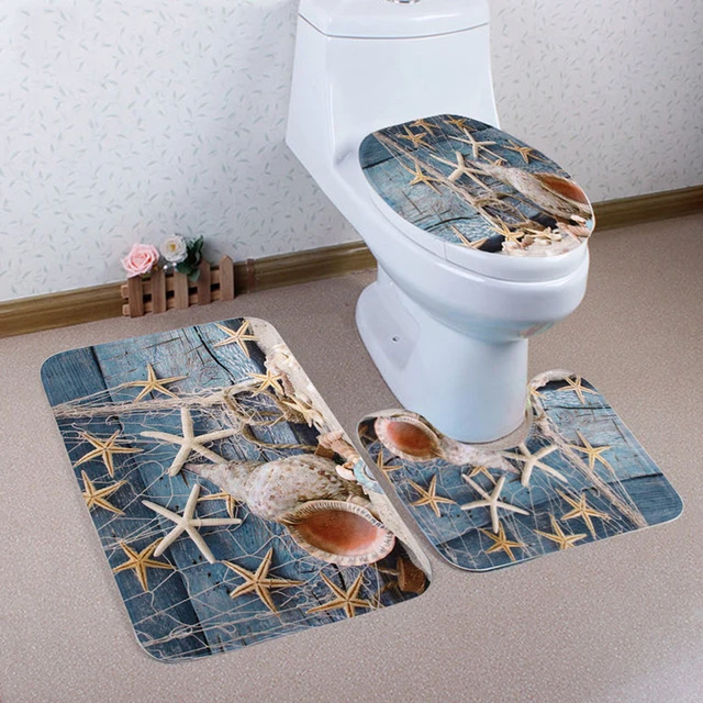 3pcs set soft coral velvet toliet seat cover starfish conch cover