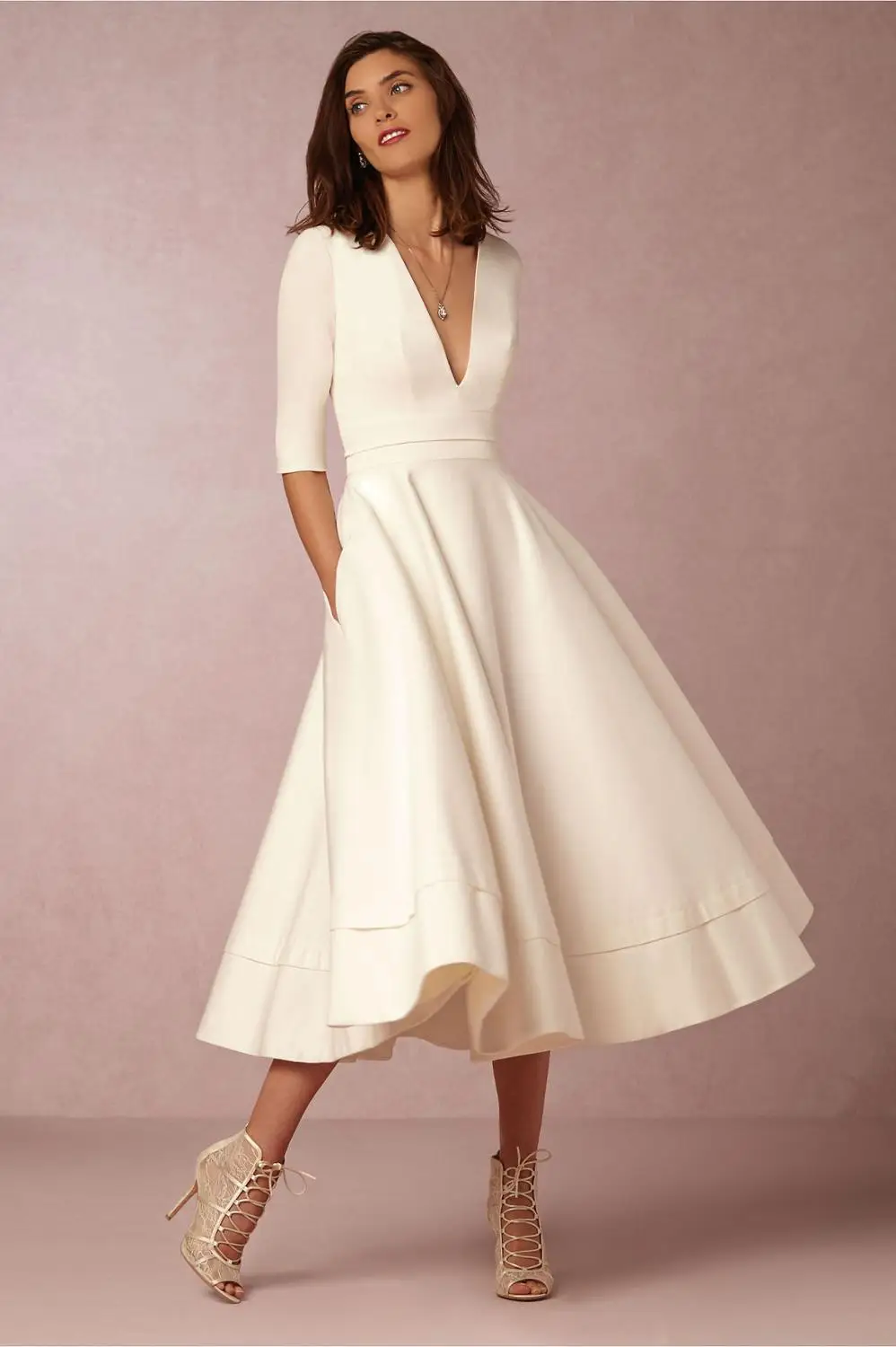 

half sleeve dress v neck ladies dress formal party dress Matching bag hook