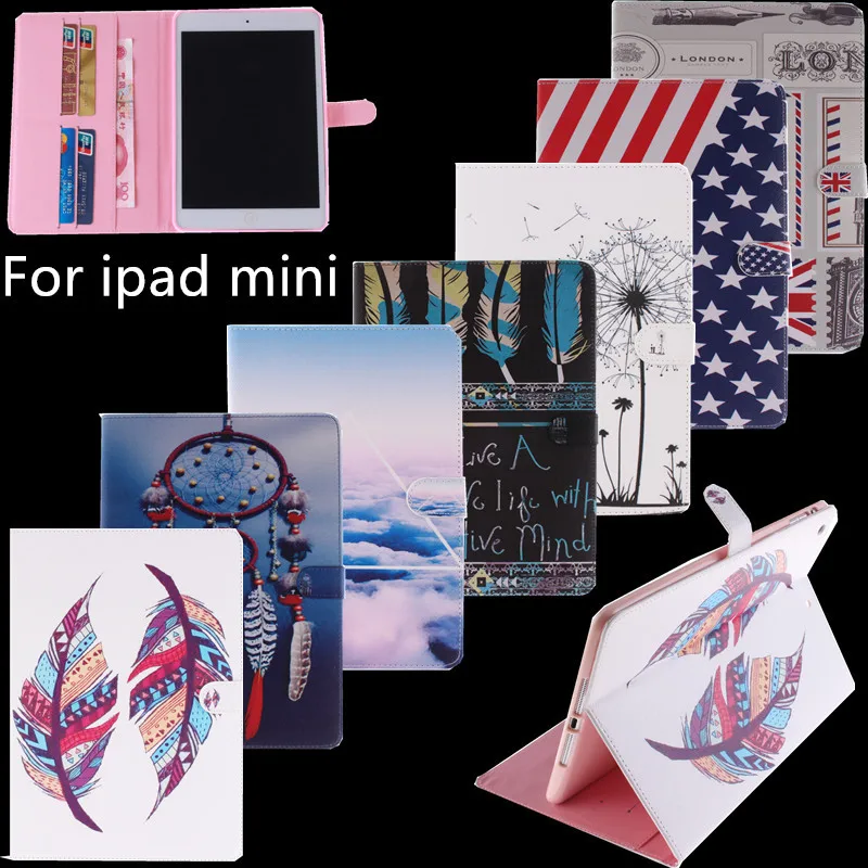 

High Quality PU Leather Stand Magnet Flip Card Slot Wallet Cases For Apple iPad mini Case Cover For iPad Mini 1 / 2 / 3 7.9 inch